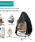 Rugged Patio Egg Chair Cover With Zipper 420D Woven Polyester With PVC Coating For Waterproof Weatherproof UV Guard Dustproof Windproof Hanging Chair Shield 75 By 45 Inches Black 1 Pack covering a brown egg chair.