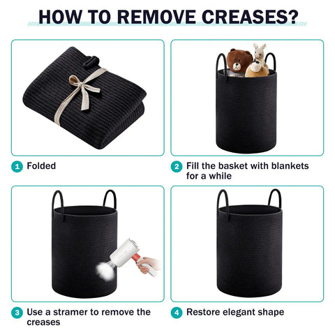 Steps to remove creases from Dope Eco Friendly Tall Rope Laundry Hamper Made From Natural Cotton Rope 72L Large Laundry Basket