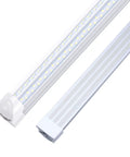 Close-up of 8 Foot Ultra Bright V Shaped Led Shop Light Fixture With Clear Cover 120W 14400 Lumens 6000K Cold White Linkable Tubes