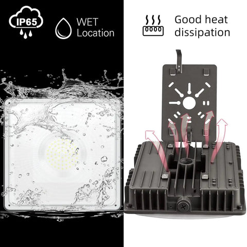 High Bright LED Canopy Light Fixture 70W Replaces 500W HID Low Profile 5850 Lumens 5700K Cool White IP65 showing heat dissipation