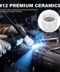 Welding with #12 ceramic TIG cup, showcasing Solid 4 Pc Kit Of White Ceramic #12 TIG Cups With 1/8' Diffuser Mesh For WP TIG Torches.