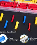 Pro Grade 200Pcs Butt Splice Connectors Kit For 22 10 AWG Wire, color-coded connectors shown in assorted colors and designs