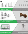 Comparison between All In One 260 Piece Metric Hex Bolt And Nut Set M6 M8 M10 in 304 stainless steel and rusty alternatives
