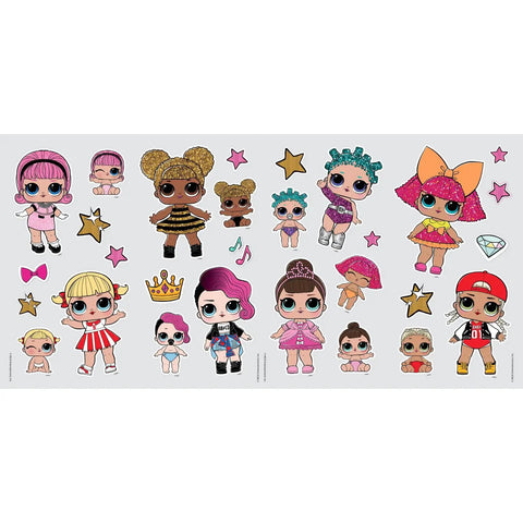 RoomMates Peel And Stick Wall Decals Set For Kids Room Themed After LOL Surprise with various characters and stars