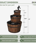 Rustic Wood Barrel 3 Tier Outdoor Water Fountain With Electric Hand Pump Cascading Waterfall For Garden, Backyard, Patio, Porch