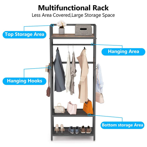 Robust Set Of 10 Heavy Duty Clothes Rack With Shelf And Hanging Rod featuring top shelf, hanging area, and bottom storage.