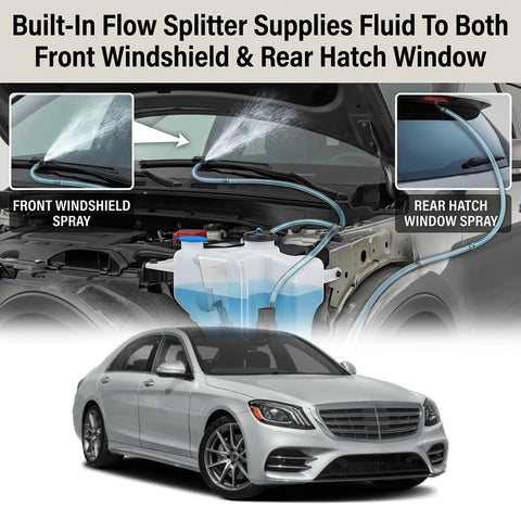 High Pressure Windshield Washer Pump With Grommet And Replacement Spray System For Bmw Ford Jeep Dodge Chrysler Chevy Vw Audi Parts 1J6955651 Runs Like A Dream showing fluid splitter for front and rear windshield spray system.