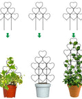 Stackable Metal Garden Trellis Set for Indoor and Outdoor Climbing Plants Dope 3 Pack Plant Support with heart design in pots.