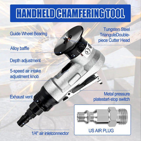 Heavy Duty Mini Pneumatic Chamfering Tool Handheld Air-Powered Deburring Machine For Metal And Wood with 1/4 inch air inlet connector.