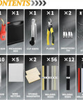 Contents of Powerful 220W 2 In 1 Pro Grade Plastic Welder Kit with 1000 Hot Staples and 92 Welding Rods shown in grid layout.