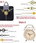 Two styles of hands and clocks for Three Piece Silent Clock Mechanism Kit With Eight Short Hands Battery Operated Quartz Movements In 16Mm 20Mm And 23Mm Shaft Lengths For No Fuss Easy DIY Clock Repair And Replacement.