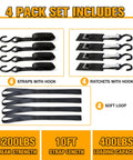 1 Inch By 10 Foot Motorcycle Tie Down Straps With Cam Buckle Quick Release 1200 Pound Break Strength 4 Pack components
