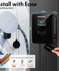 High Speed Level 2 EV Charger 11.5kW 240V J1772 with 20ft NEMA 14-50 Cable showing installation and dimensions