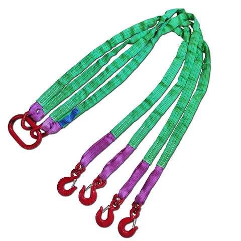 Four Leg Web Sling Belt Type With Hook 6.5Ft 6610Lb Working Load Limit Polyester Lifting Sling Lightweight And Flexible For Safe Rigging