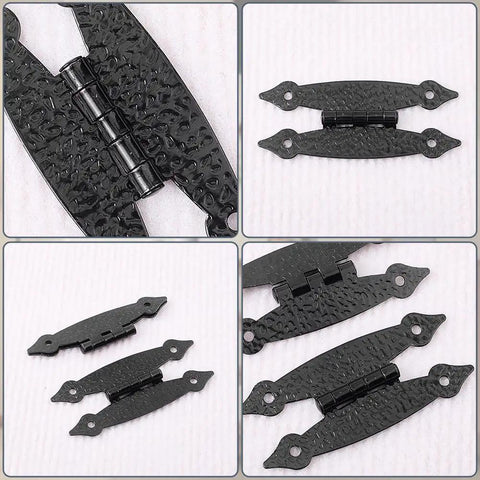 30 Pack Black Cabinet Hinges 3.5 Inch H Shape Vintage Hammered Steel Decorative Door Hinges for Wooden Cabinets Boxes