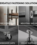 Heavy Duty M8 T Shaped Weld Nuts 25 Pack High Carbon Steel Spot Fasteners shown in versatile applications for industrial shelving.
