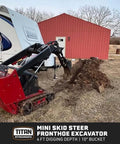 Compact Fronthoe Backhoe Attachment For Mini Skid Steers With 10 Inch Hydraulic Tilt Bucket And Toro Quick Tach Mounting System Dig 4 Ft Deep Ditches And Trenches And More in use