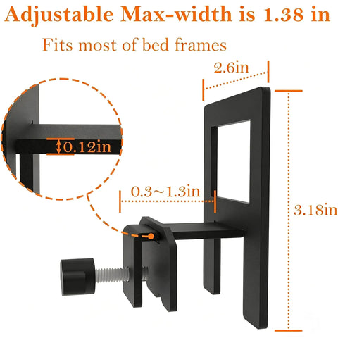 Keep Your Mattress Locked Tight With These Adjustable Non Slip Grippers For Metal Bed Frames And Box Springs Quick No Tools Setup Stops Nighttime Shifting Cold 6 Piece Retainer Bars Black adjustable clamp showing dimensions and max width fitting most bed frames.