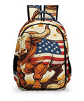 Farmland Patriotic Bull Print Unisex Backpack Large Capacity Durable Polyester Daypack With Breathable Fabric Easy Clean Material