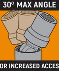 Diagram showing 30-degree angle feature of Seven Piece Three Eighths Inch Drive XCore Six Point Pinless Universal Impact Socket Set SAE