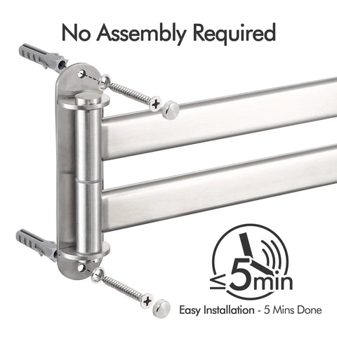 Ultra Sturdy 15.5 Inch Four-Arm Swivel Towel Rack For Wall Mount, SUS304 Stainless Steel Brushed Finish, easy installation.