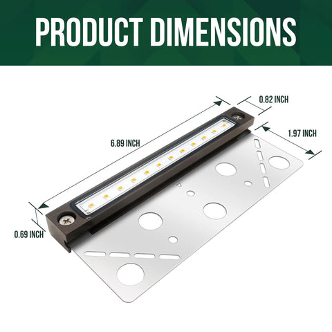 Diagram showing dimensions of Eight Pack 6.8 Inch LED Hardscape Lights Low Voltage Waterproof Retaining Wall Outdoor Step Lighting 2700K 1.5W Die Cast Aluminum Housing Weatherproof Easy Install For Gardens And Pathways