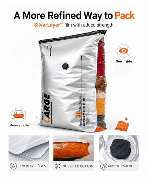 15 Pack Travel Vacuum Storage Bags With Dual Power Pump for Clothes Space Saver Compression Bags, airtight valve, semi-transparent