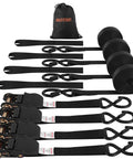 20 Ft Heavy Duty Ratchet Straps 4 Pack, 1 Inch Webbing, 1750 Lb Break Strength Tie Downs For Flatbed Trailers, black straps laid out