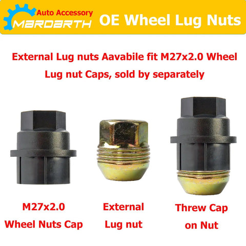 Image showing M27x2.0 wheel nuts cap, external lug nut, and cap on nut for vehicle use.