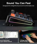 Wireless Mechanical Gaming Keyboard With Rotary Dial Knob And 8000mAh Battery angled view showcasing gasket mount and RGB lighting