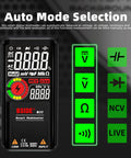 Smart Digital Multimeter 9999 Counts Pocket Voltmeter Rechargeable with Color LCD Display showing auto mode selection icons