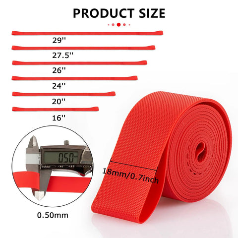 Red 18Mm Rim Tape Liner For 16 Inch Through 29 Inch Bikes, Tire Liner Rim Strip with size chart and caliper measurement