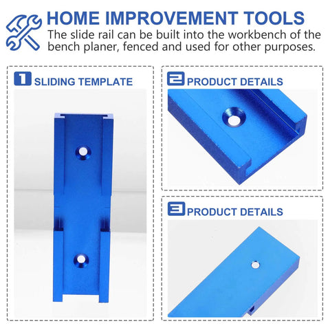 Heavy Duty Alloy Miter Track Connector In Sleek Anodized Blue For Seamless Woodworking Routing displayed from multiple angles, showing precision details.