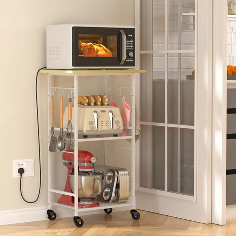 Rolling Kitchen Microwave Cart With 3 Tier Stand And Adjustable Shelf On Wheels Go To Storage Rack For Kitchen