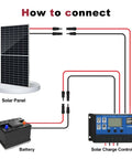 Diagram of 10 AWG Solar Extension Cable 10 Ft With 2 Pairs Solar Connectors PV Wire Tinned Copper connected to a panel, battery, and controller.