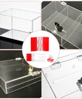 Slick Transparent Acrylic Hinges And Self Adhesive Latch Buckles Kit for secure closures on clear boxes, size 40mm by 14mm.