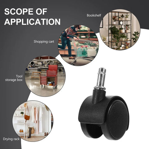 8 Pack Tough Nylon Stem Swivel Casters 1.5 Inch Zero Scratch Twin Wheels Rock Solid Lock Brakes for tool storage box and shopping cart.