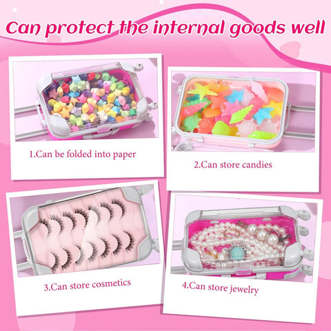 4-pack mini clear plastic suitcases with wheels for party favors