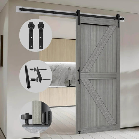 Elephant Gray Barn Door 36 Inch By 84 Inch MDF Solid Slab with Waterproof PVC Surface installed with sliding hardware kit
