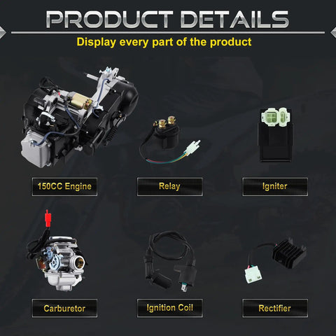 Parts of Gy6 150cc Short Case Engine Kit For Two Wheel Scooters And Mopeds CVT Ready Easy Install with metal shell