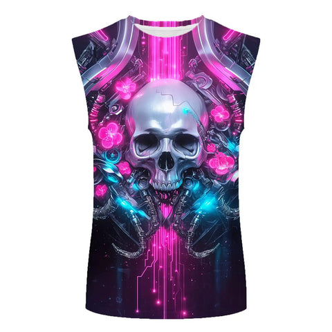 Mens 3D Printed Skull Sleeveless Muscle Tank Top moisture wicking quick dry gym fit featuring a vibrant skull graphic.