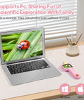 Kids Digital Microscope With 2.4 Inch Hd Screen, 600X To 4800X Magnification, Handy Handheld Miniscope For Super Fun Photos And Videos, Portable Education Toy For Ages 3 4 5 6 7 8 9 10, Boys And Girls, pink handheld microscope connected to laptop