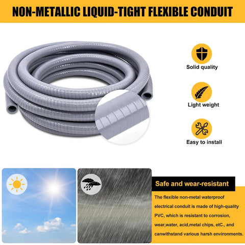 Ultra Heavy Duty Non Metallic Flexible Pvc Liquid Tight Electrical Conduit 1-1/2 Inch Diameter 25 Foot Length coiled ready for installation.
