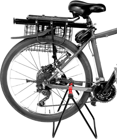 Beefy Heavy Duty Folding Bike Stand For Mountain And Road Bikes With A 360 Degree Clamp Lightweight Aluminum Alloy in use with bike