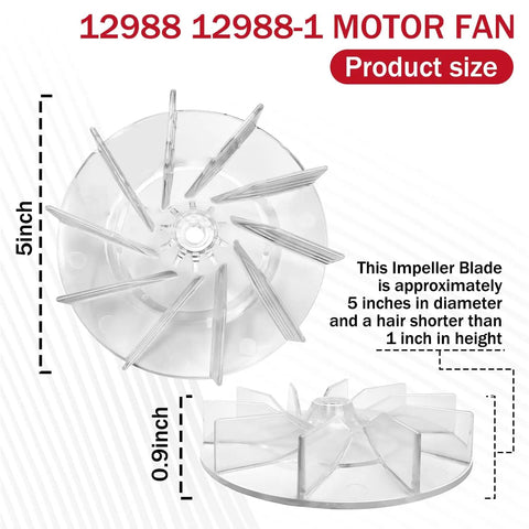 Plastic Impeller Motor Fan Replacement For Eureka Sanitaire 12988 Vacuum Cleaners, 6 Pack, showing size dimensions.