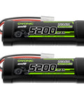 Pair of 7.2V 5200mAh NiMH RC Battery 6 Cell Pack with Tamiya Connector for RC Cars and Trucks, two batteries visible