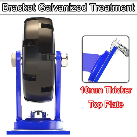 Heavy Duty Caster Set Of 4 With 6, 8, 10, 12 Inch Rubber Swivel Wheels And Brakes, 2000 Lb Capacity Per Caster, side view of wheel.