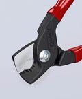 StepCut Cable Shears 6.25-Inch For Cutting Multi-Core Copper And Aluminum Wires, close-up of blade and handle angle, red grips