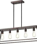 Industrial Five Light Island Pendant In Oil Rubbed Bronze 38 Inch Wide Hardwired Ceiling Fixture for Kitchen or Dining