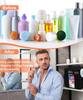 Before and after toiletry organization using Must Have Dorm Room Shower Caddy For Guys And Gals Quick Dry Mesh Organizer